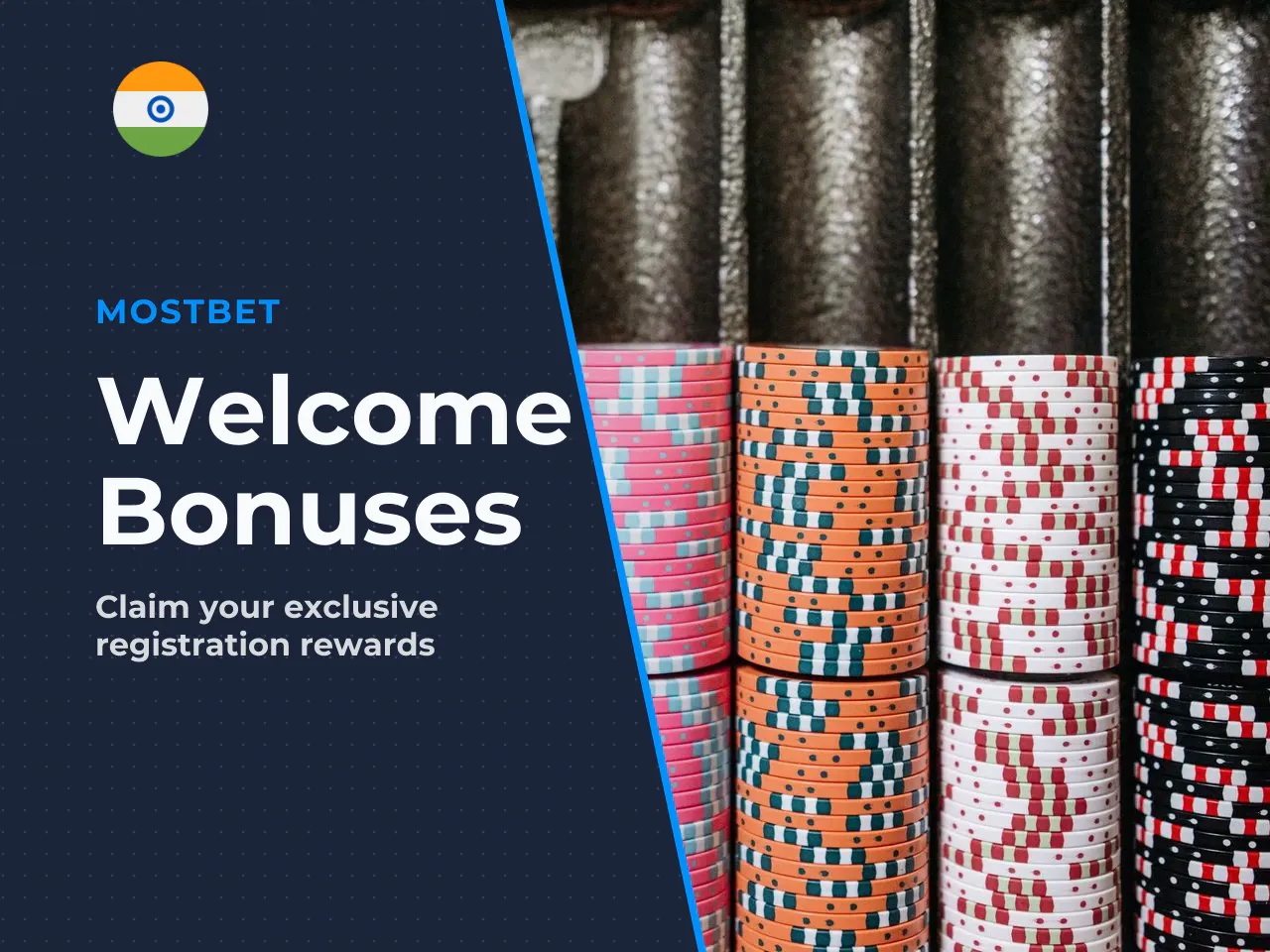 Welcome Bonus, Deposit Bonus and No Deposit Options. The Mostbet welcome bonus is the most visible offer. It works like this: you register, make your first deposit (minimum ₹300 for sports, ₹500 for c