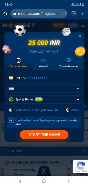 Preencha os campos de registro disponíveis na Mostbet.